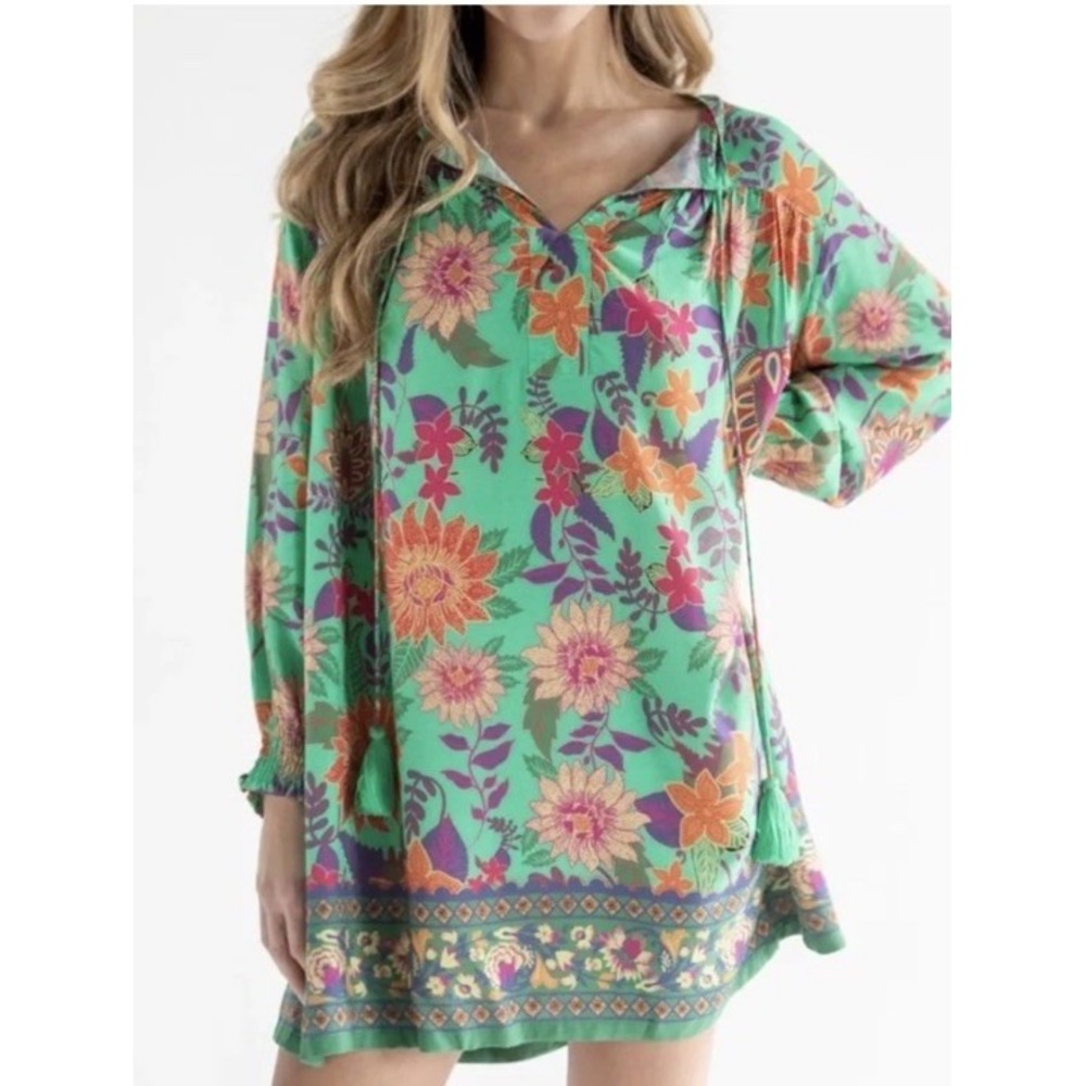 New Natural Life Knit Cotton Mini Dress Drawn Garden Charcoal XL